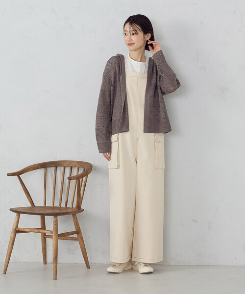 ONIGIRI（オニギリ）の「透かし編み フーディーカーディガン（カーディガン/ボレロ・レディース・ダークブラウン/モカ/ベージュ・FREE）」の5枚目の写真