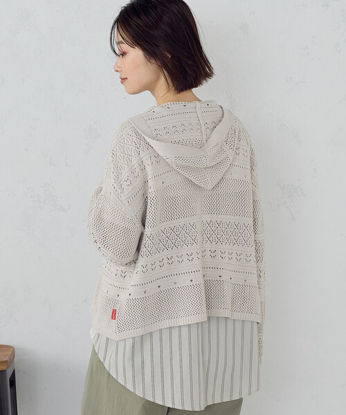 ONIGIRI（オニギリ）の「透かし編み フーディーカーディガン（カーディガン/ボレロ・レディース・ダークブラウン/モカ/ベージュ・FREE）」の14枚目の写真