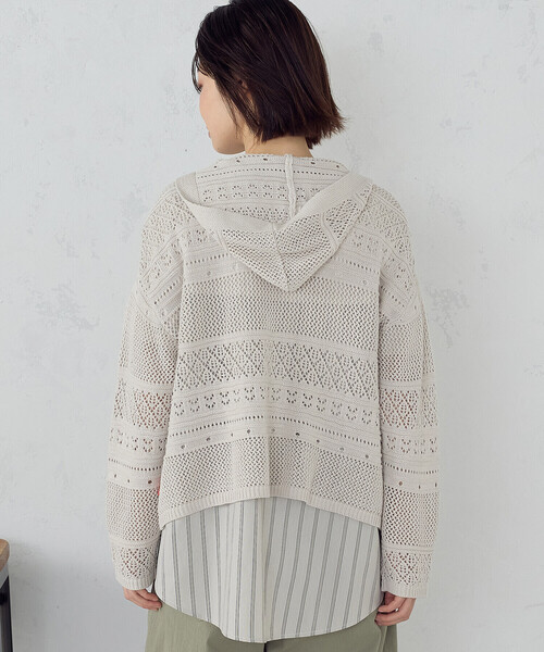 ONIGIRI（オニギリ）の「透かし編み フーディーカーディガン（カーディガン/ボレロ・レディース・ダークブラウン/モカ/ベージュ・FREE）」の15枚目の写真