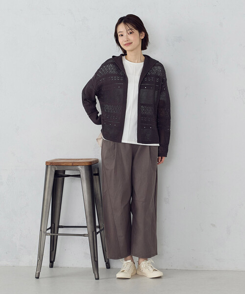 ONIGIRI（オニギリ）の「透かし編み フーディーカーディガン（カーディガン/ボレロ・レディース・ダークブラウン/モカ/ベージュ・FREE）」の18枚目の写真