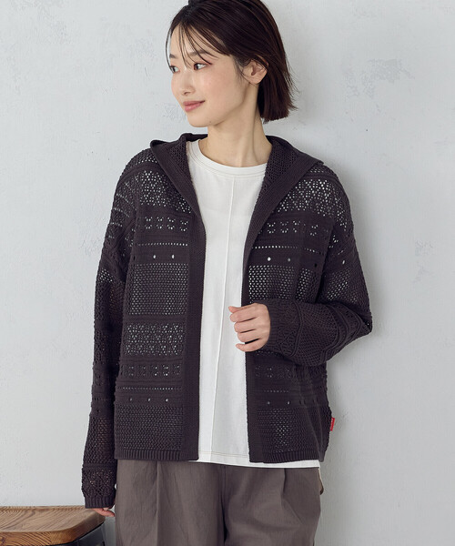 ONIGIRI（オニギリ）の「透かし編み フーディーカーディガン（カーディガン/ボレロ・レディース・ダークブラウン/モカ/ベージュ・FREE）」の19枚目の写真