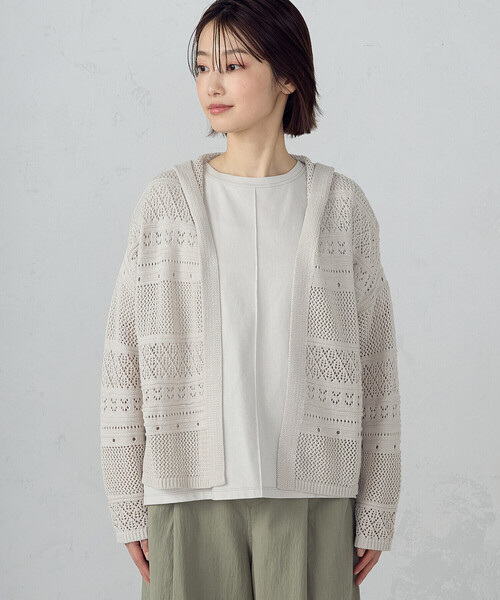 ONIGIRI（オニギリ）の「透かし編み フーディーカーディガン（カーディガン/ボレロ・レディース・ダークブラウン/モカ/ベージュ・FREE）」の20枚目の写真