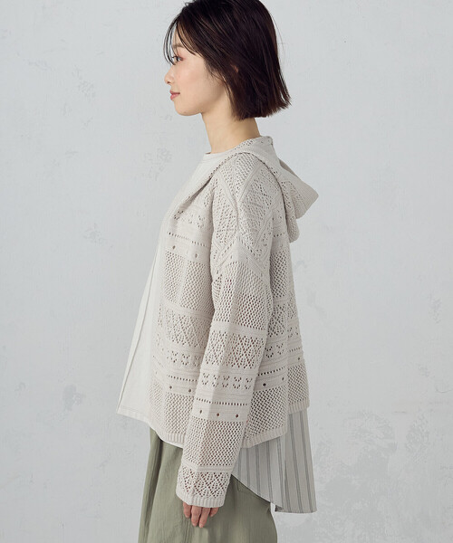 ONIGIRI（オニギリ）の「透かし編み フーディーカーディガン（カーディガン/ボレロ・レディース・ダークブラウン/モカ/ベージュ・FREE）」の21枚目の写真