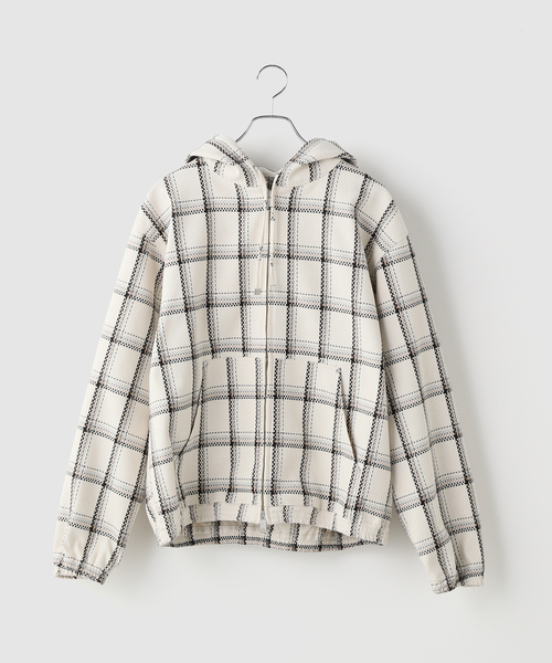 JOINT WORKS(ジョイントワークス)の「ドビーチェック ビックシルエット フーディー / Dobby BigCheck Hooded(ブルゾン・メンズ・アイボリー/ブラック・LARGE/MEDIUM/SMALL)」の2枚目の写真