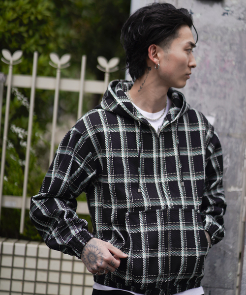 JOINT WORKS(ジョイントワークス)の「ドビーチェック ビックシルエット フーディー / Dobby BigCheck Hooded(ブルゾン・メンズ・アイボリー/ブラック・LARGE/MEDIUM/SMALL)」の4枚目の写真