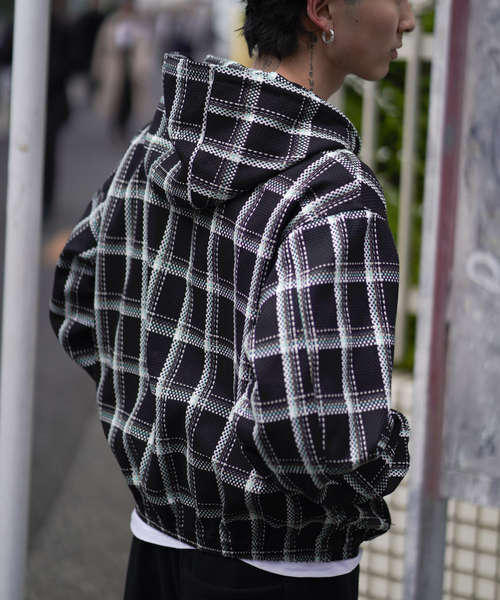 JOINT WORKS(ジョイントワークス)の「ドビーチェック ビックシルエット フーディー / Dobby BigCheck Hooded(ブルゾン・メンズ・アイボリー/ブラック・LARGE/MEDIUM/SMALL)」の7枚目の写真