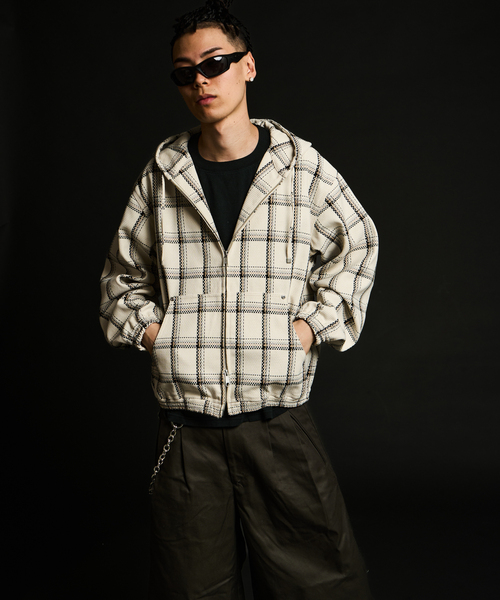JOINT WORKS(ジョイントワークス)の「ドビーチェック ビックシルエット フーディー / Dobby BigCheck Hooded(ブルゾン・メンズ・アイボリー/ブラック・LARGE/MEDIUM/SMALL)」の12枚目の写真
