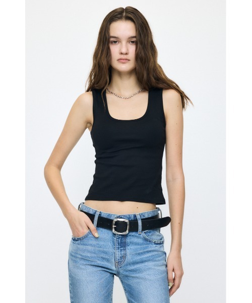 MOUSSY(マウジー)の「SUVIN GIZA SCOOP NECK タンクトップ(タンクトップ・レディース・ホワイト/ブラック・1/2)」の3枚目の写真