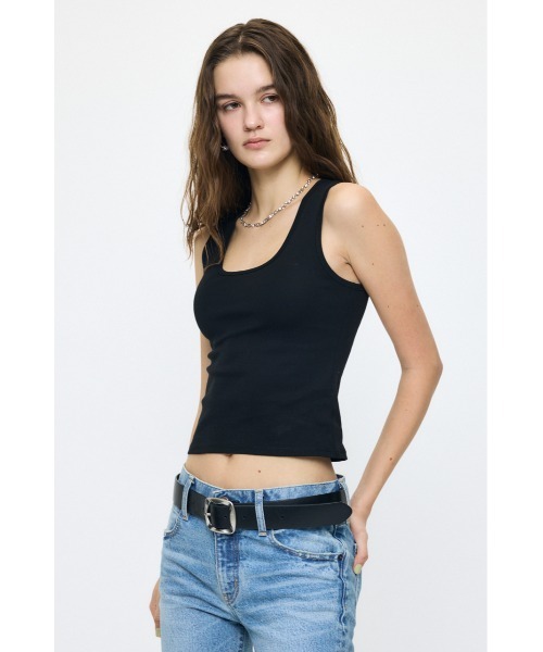 MOUSSY(マウジー)の「SUVIN GIZA SCOOP NECK タンクトップ(タンクトップ・レディース・ホワイト/ブラック・1/2)」の6枚目の写真
