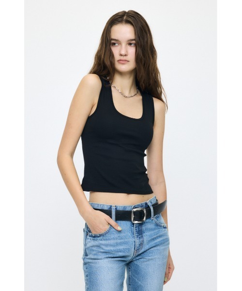 MOUSSY(マウジー)の「SUVIN GIZA SCOOP NECK タンクトップ(タンクトップ・レディース・ホワイト/ブラック・1/2)」の7枚目の写真