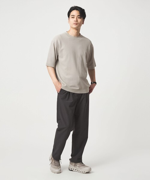 green label relaxing（グリーンレーベルリラクシング）の「コットンナイロン リンクス クルーネック ショートスリーブ ニット -ウォッシャブル-（ニット/セーター・メンズ・ブラック/ライム/ライトグレー・M/L/S/XL）」の4枚目の写真