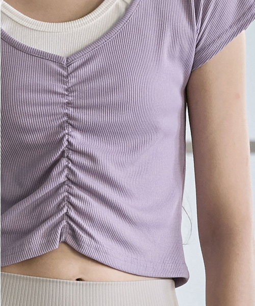 DEVIWEAR(デヴィウェア)の「JULLY シャーリング キャップスリーブ DEVI-T0130-パープル(Tシャツ/カットソー・レディース・パープル・FREE)」の5枚目の写真