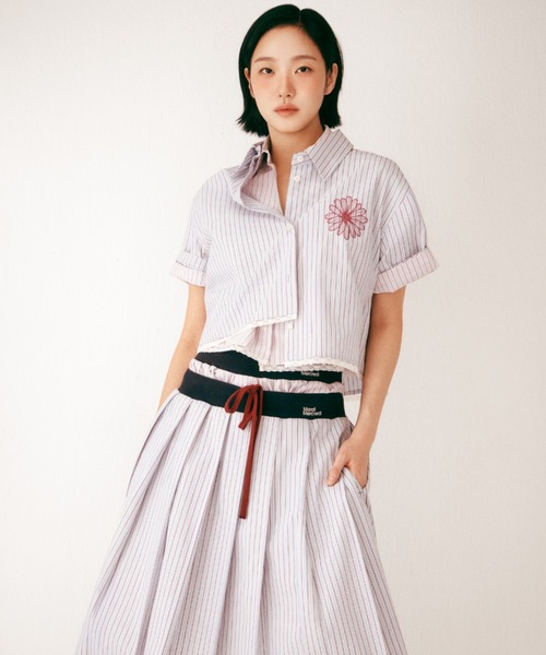 mai　Mardi Mercred スカートとシャツ　セット COTTON PLEATED MIDI SKIRT STRIPE / コットン プリーツ ミディアム
