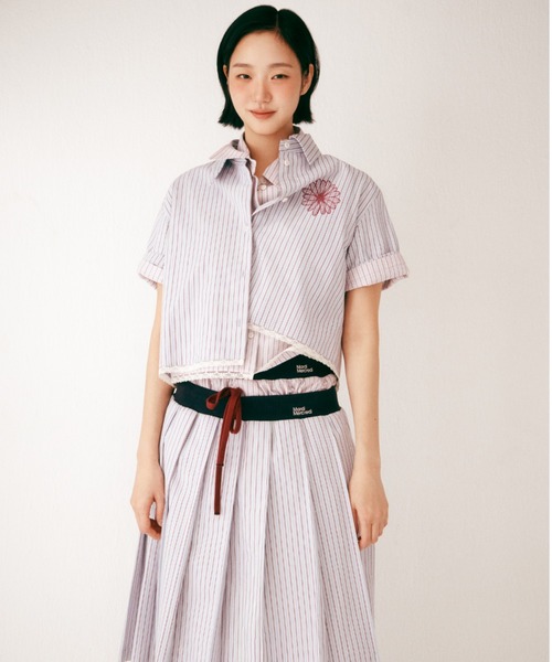 COTTON PLEATED MIDI SKIRT STRIPE / コットン プリーツ ミディアム
