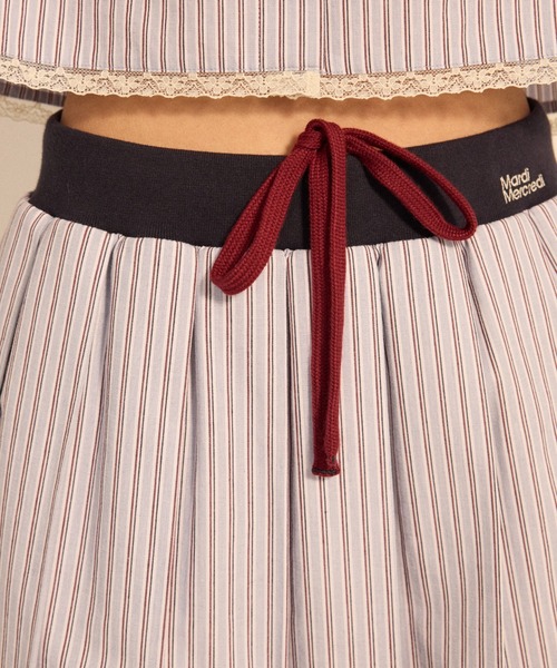 COTTON PLEATED MIDI SKIRT STRIPE / コットン プリーツ ミディアム
