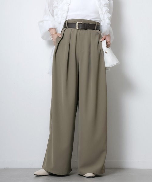 Riberry（リベリー）の「2タックワイドパンツ（スラックス・レディース・ピンク/モカ/イエロー/オフホワイト/ブラック・FREE）」の3枚目の写真