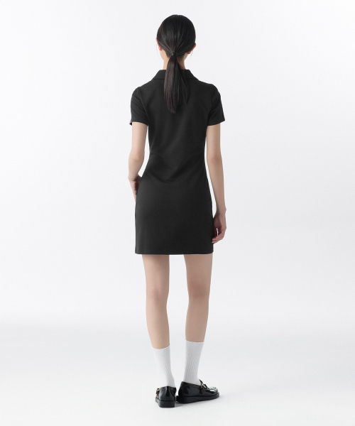 MUSINSA STANDARD WOMAN（ムシンサスタンダードウーマン）の「ウィメンズスリットネックレーストリムポロワンピース[ブラック/アイボリー]（ワンピース・レディース・その他・SMALL/MEDIUM/X-SMALL/LARGE）」の3枚目の写真