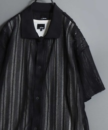 ANPAS（アンパス）の「Lace Shirt + Tank Top Layered Set / 【セットアイテム】半袖レースシャツ×ワッフルタンクトップ レイヤードアンサンブル メンズ トップス ニットシャツ メッシュトップス（アンサンブル）」