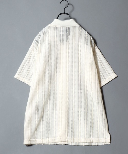 ANPAS(アンパス)の「Lace Shirt + Tank Top Layered Set / 【セットアイテム】半袖レースシャツ×ワッフルタンクトップ レイヤードアンサンブル メンズ トップス ニットシャツ メッシュトップス(アンサンブル・メンズ・アイボリー/グレイッシュベージュ/ブラック・M/L)」の7枚目の写真