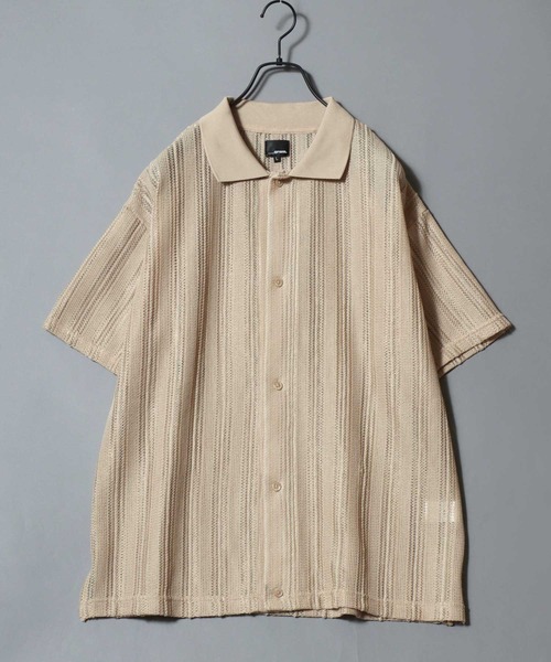 ANPAS(アンパス)の「Lace Shirt + Tank Top Layered Set / 【セットアイテム】半袖レースシャツ×ワッフルタンクトップ レイヤードアンサンブル メンズ トップス ニットシャツ メッシュトップス(アンサンブル・メンズ・アイボリー/グレイッシュベージュ/ブラック・M/L)」の15枚目の写真