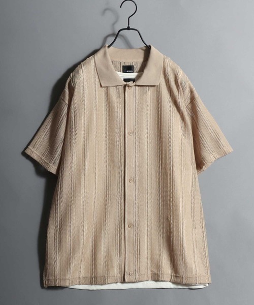 ANPAS(アンパス)の「Lace Shirt + Tank Top Layered Set / 【セットアイテム】半袖レースシャツ×ワッフルタンクトップ レイヤードアンサンブル メンズ トップス ニットシャツ メッシュトップス(アンサンブル・メンズ・アイボリー/グレイッシュベージュ/ブラック・M/L)」の13枚目の写真
