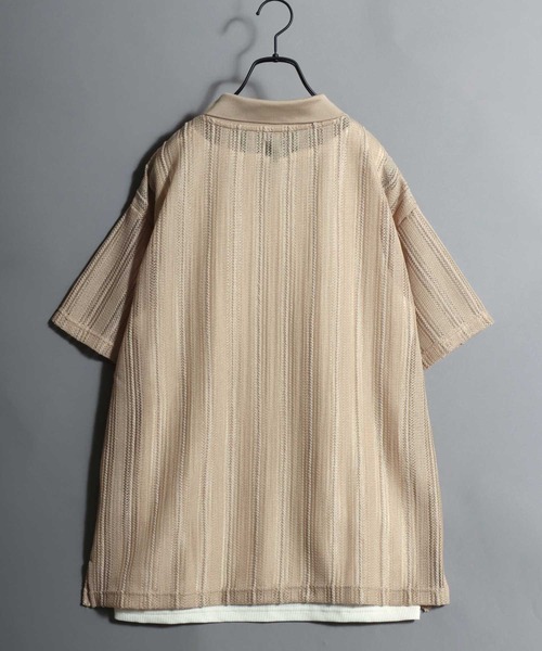 ANPAS(アンパス)の「Lace Shirt + Tank Top Layered Set / 【セットアイテム】半袖レースシャツ×ワッフルタンクトップ レイヤードアンサンブル メンズ トップス ニットシャツ メッシュトップス(アンサンブル・メンズ・アイボリー/グレイッシュベージュ/ブラック・M/L)」の14枚目の写真