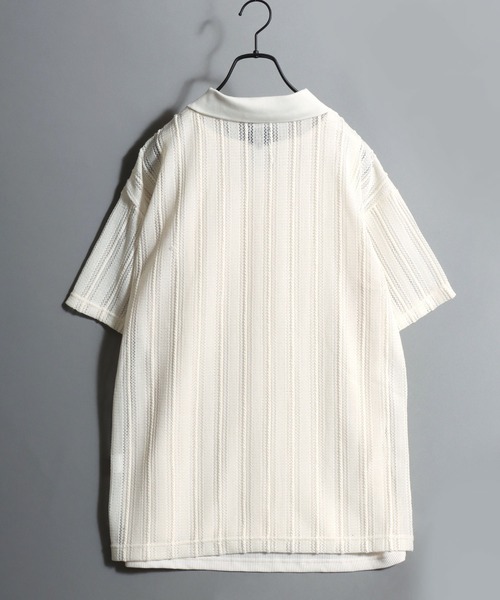 ANPAS(アンパス)の「Lace Shirt + Tank Top Layered Set / 【セットアイテム】半袖レースシャツ×ワッフルタンクトップ レイヤードアンサンブル メンズ トップス ニットシャツ メッシュトップス(アンサンブル・メンズ・アイボリー/グレイッシュベージュ/ブラック・M/L)」の5枚目の写真