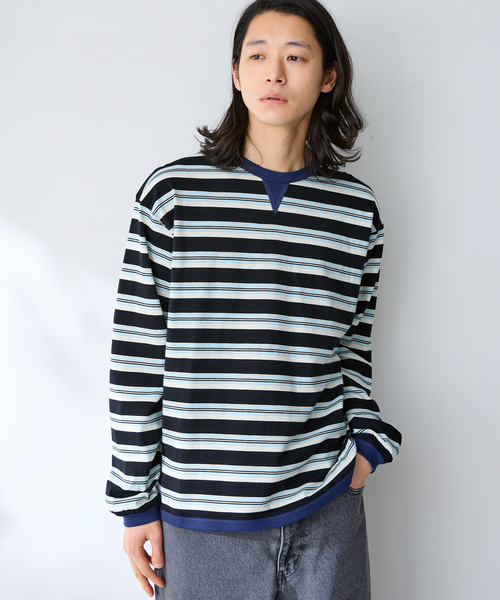B.C STOCK（ベーセーストック）の「FORHUS カラーマルチボーダー（Tシャツ/カットソー・メンズ・チャコールグレー/ネイビー/グリーン・MEDIUM/LARGE）」の2枚目の写真