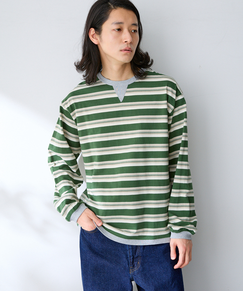 B.C STOCK（ベーセーストック）の「FORHUS カラーマルチボーダー（Tシャツ/カットソー・メンズ・チャコールグレー/ネイビー/グリーン・MEDIUM/LARGE）」の3枚目の写真