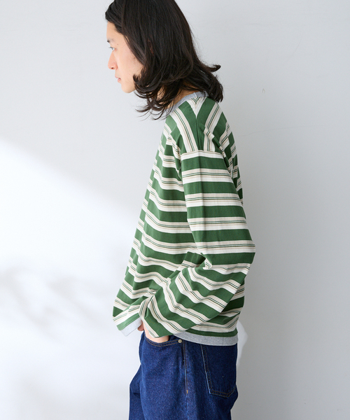 B.C STOCK（ベーセーストック）の「FORHUS カラーマルチボーダー（Tシャツ/カットソー・メンズ・チャコールグレー/ネイビー/グリーン・MEDIUM/LARGE）」の17枚目の写真