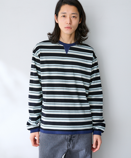 B.C STOCK（ベーセーストック）の「FORHUS カラーマルチボーダー（Tシャツ/カットソー・メンズ・チャコールグレー/ネイビー/グリーン・MEDIUM/LARGE）」の14枚目の写真