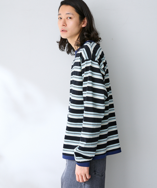 B.C STOCK（ベーセーストック）の「FORHUS カラーマルチボーダー（Tシャツ/カットソー・メンズ・チャコールグレー/ネイビー/グリーン・MEDIUM/LARGE）」の13枚目の写真