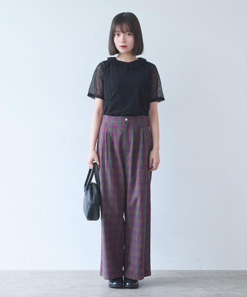 bulle de savon(ビュルデサボン)の「ナイロン/コットン ラッセルドット タック衿半袖プルオーバー(Tシャツ/カットソー・レディース・ブラック/ホワイト/キナリ・FREE)」の19枚目の写真