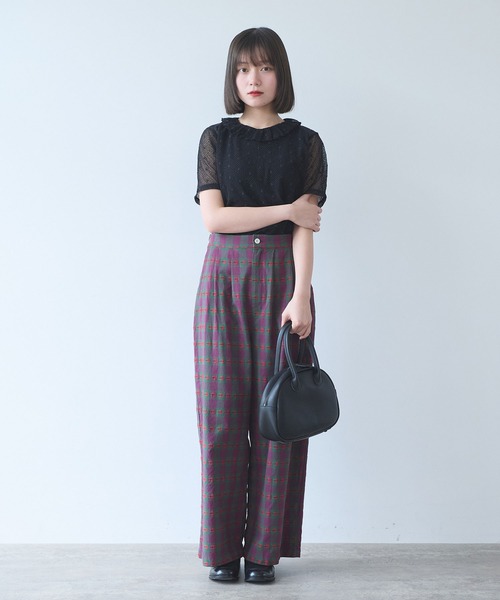 bulle de savon(ビュルデサボン)の「ナイロン/コットン ラッセルドット タック衿半袖プルオーバー(Tシャツ/カットソー・レディース・ブラック/ホワイト/キナリ・FREE)」の21枚目の写真