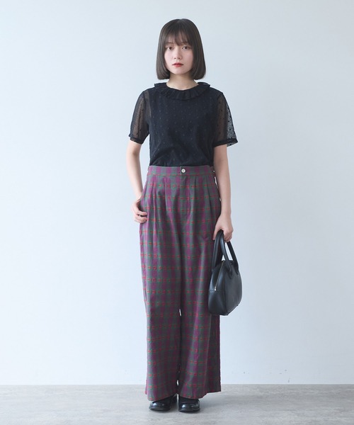bulle de savon(ビュルデサボン)の「ナイロン/コットン ラッセルドット タック衿半袖プルオーバー(Tシャツ/カットソー・レディース・ブラック/ホワイト/キナリ・FREE)」の22枚目の写真
