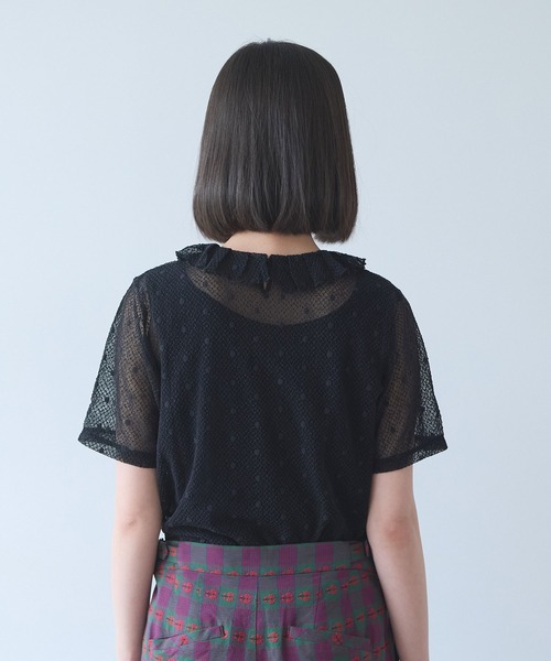 bulle de savon(ビュルデサボン)の「ナイロン/コットン ラッセルドット タック衿半袖プルオーバー(Tシャツ/カットソー・レディース・ブラック/ホワイト/キナリ・FREE)」の17枚目の写真