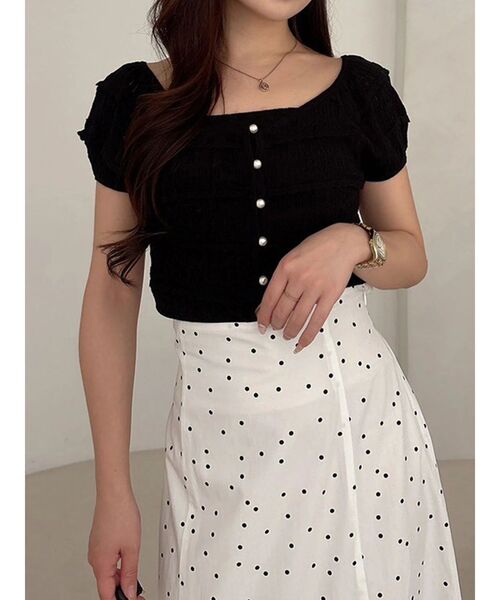 MERCURYDUO（マーキュリーデュオ）の「スカシアミカーデニット（カーディガン/ボレロ・レディース・ブラック/オフホワイト/グリーン・FREE）」の2枚目の写真