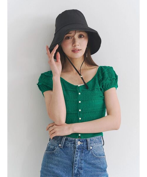 MERCURYDUO（マーキュリーデュオ）の「スカシアミカーデニット（カーディガン/ボレロ・レディース・ブラック/オフホワイト/グリーン・FREE）」の6枚目の写真