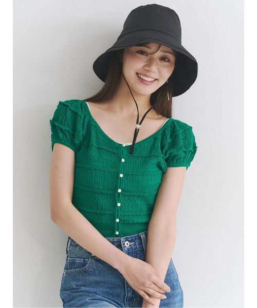 MERCURYDUO（マーキュリーデュオ）の「スカシアミカーデニット（カーディガン/ボレロ・レディース・ブラック/オフホワイト/グリーン・FREE）」の7枚目の写真