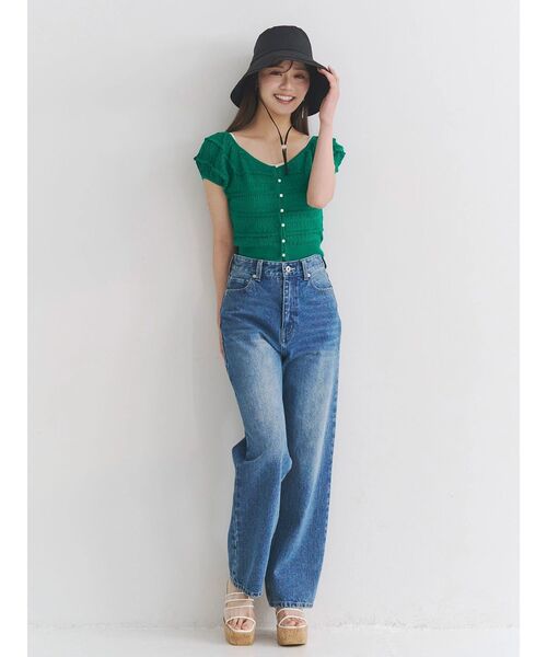 MERCURYDUO（マーキュリーデュオ）の「スカシアミカーデニット（カーディガン/ボレロ・レディース・ブラック/オフホワイト/グリーン・FREE）」の9枚目の写真