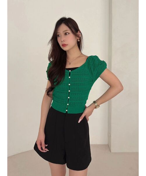 MERCURYDUO（マーキュリーデュオ）の「スカシアミカーデニット（カーディガン/ボレロ・レディース・ブラック/オフホワイト/グリーン・FREE）」の10枚目の写真