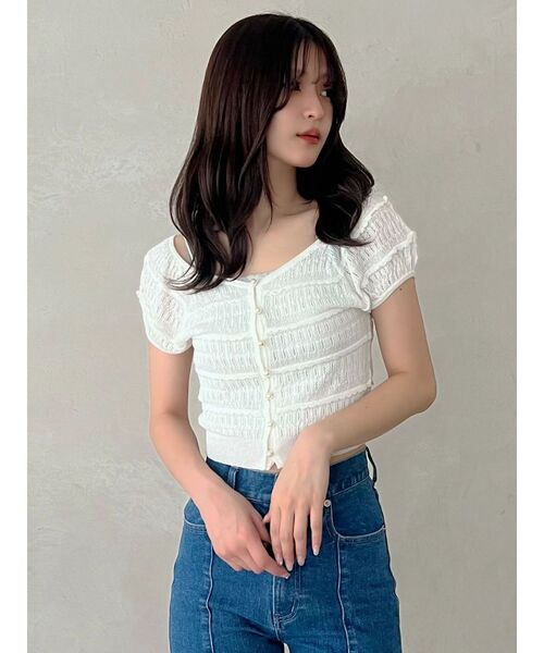 MERCURYDUO（マーキュリーデュオ）の「スカシアミカーデニット（カーディガン/ボレロ・レディース・ブラック/オフホワイト/グリーン・FREE）」の18枚目の写真