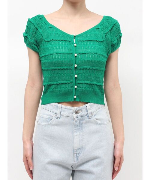 MERCURYDUO（マーキュリーデュオ）の「スカシアミカーデニット（カーディガン/ボレロ・レディース・ブラック/オフホワイト/グリーン・FREE）」の21枚目の写真