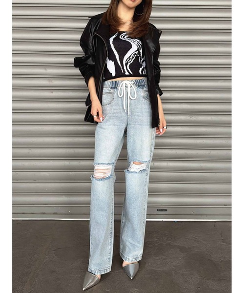 EGOIST（エゴイスト）の「ウエストゴムデニムパンツ（デニムパンツ・レディース・ブルー・S/M）」の2枚目の写真