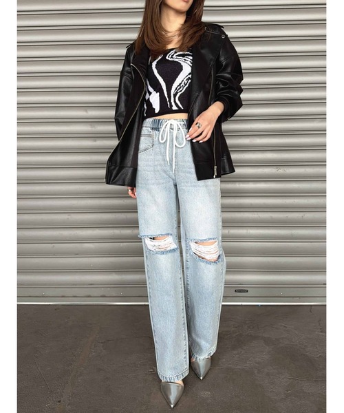 EGOIST（エゴイスト）の「ウエストゴムデニムパンツ（デニムパンツ・レディース・ブルー・S/M）」の3枚目の写真