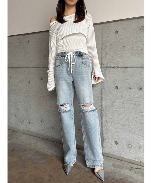 EGOIST（エゴイスト）の「ウエストゴムデニムパンツ（デニムパンツ・レディース・ブルー・S/M）」の6枚目の写真