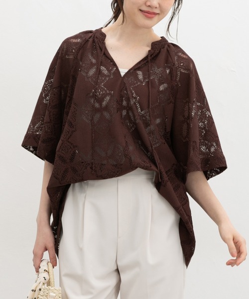 Honeys(ハニーズ)の「レーススキッパートップス(Tシャツ/カットソー・レディース・アイボリー/ブラック/ブラウン・L/LL/M/S)」の3枚目の写真