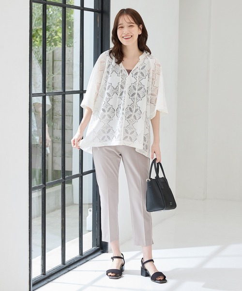 Honeys(ハニーズ)の「レーススキッパートップス(Tシャツ/カットソー・レディース・アイボリー/ブラック/ブラウン・L/LL/M/S)」の4枚目の写真