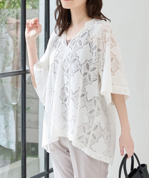 Honeys(ハニーズ)の「レーススキッパートップス(Tシャツ/カットソー・レディース・アイボリー/ブラック/ブラウン・L/LL/M/S)」の6枚目の写真