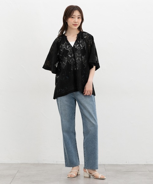 Honeys(ハニーズ)の「レーススキッパートップス(Tシャツ/カットソー・レディース・アイボリー/ブラック/ブラウン・L/LL/M/S)」の7枚目の写真